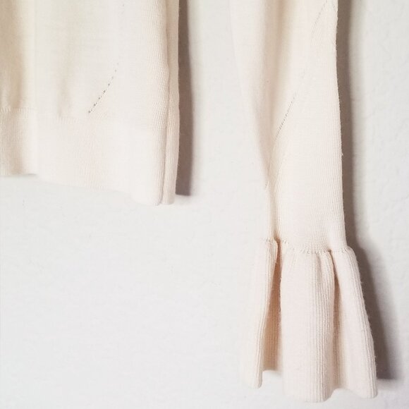 Veronica Beard 100% Merino Wool Turtleneck Tol Bell Sleeve Sweater S Cream Ivory - Picture 13 of 13